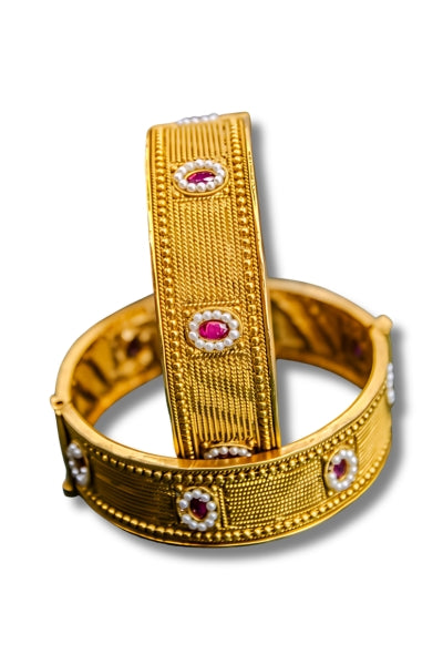 Ethereal Kundan Bangles in Rajwadi Style in Ruby Zircon | NarNari | NNBa110